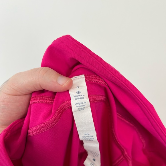 Lululemon Bright Pink Tech Yoga Gym Cropped Stretch Logo Leggings UK 12 - Picture 10 of 11
